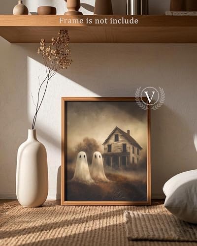 Vodefoad Retro Cute Ghost Decor Halloween Painting Spooky Silhouette Ghosts Haunted House Art Victorian Ghost Posters Pictures for Living Room, Bedroom, Bathroom, halloween Room decor - 8x10 Inch Unframed - Image 2