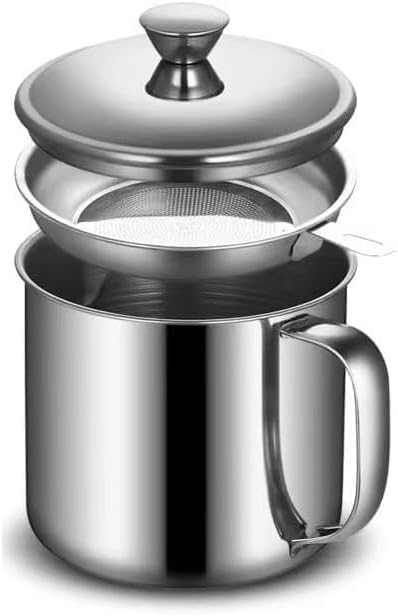 Grease Container, Bacon Grease Container with Strainer, Cooking Oil Keeper with Lid and Easy-Grip Handle (1 L)