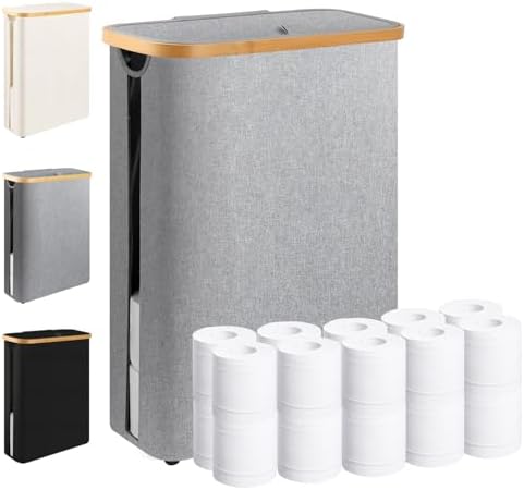 Extra Large Toilet Paper Storage Basket with Lid 49L Slim Toilet Paper Basket Holder Bin Container Organizer for Bathroom Hold up to 20 Regular Rolls or 15 Mega Rolls by Dotpilgo