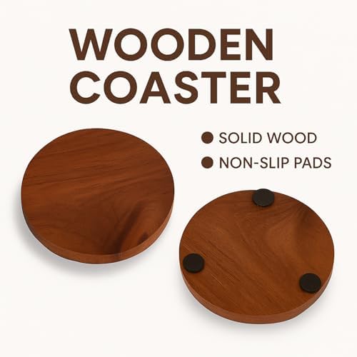 Acacia Wood Coasters for Coffee Table, Drink Protection Decor (Round, Set of 6) - Image 7