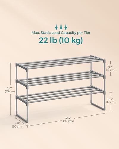 SONGMICS Shoe Rack, 3-Tier Shoe Organizer, Metal Storage Shelf - Image 3