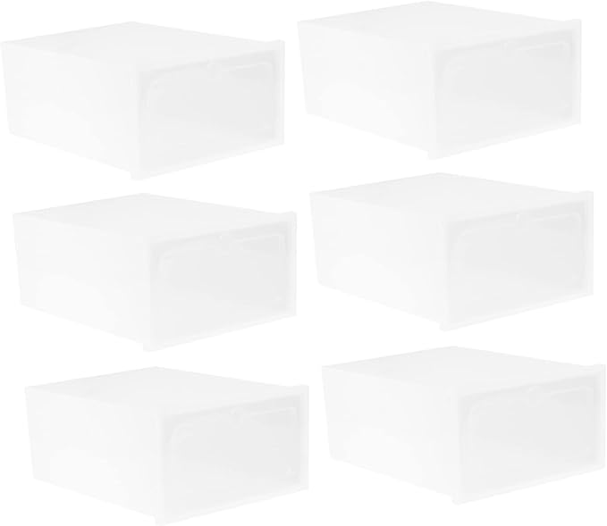 VALICLUD 6PCS Thickened Transparent Stackable Shoe Boxes Small White Plastic Shoe Storage Organizers with Clear Doors for Closet Entryway and Cabinet Use