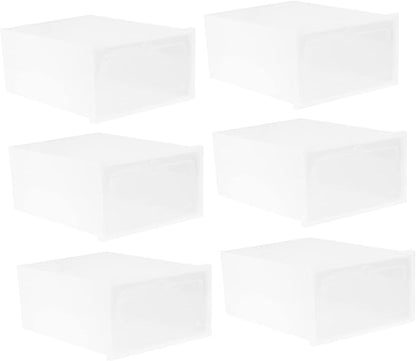 VALICLUD 6PCS Thickened Transparent Stackable Shoe Boxes Small White Plastic Shoe Storage Organizers with Clear Doors for Closet Entryway and Cabinet Use