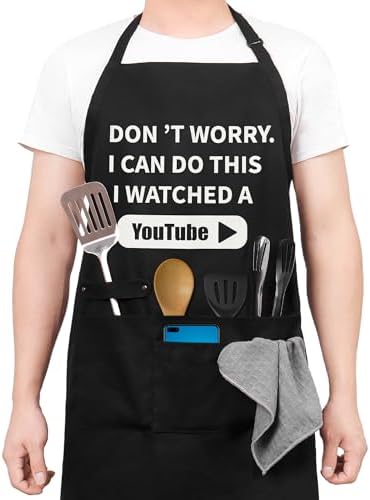 Funny Cooking Chef Apron with Pockets BBQ Kitchen Work Aprons Birthday Dad Creative Gifts by Binggle