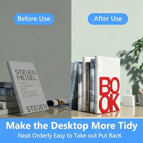 Book Ends Red 2 Pair Metal BookEnds for Bookrack Desk,Books - Image 5