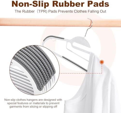 HOUSE DAY Slim Plastic Hangers with Non Slip Rubber Pads, 50 Pack, White - Image 6