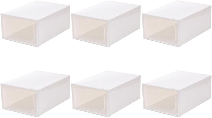 Large Plastic Shoe Storage Box Set, 6pcs Thickened Drawer-style Shoe Organizer with Flip Lid for Closet and Home Storage