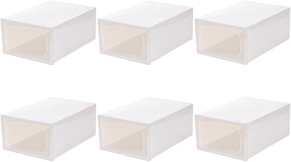 Large Plastic Shoe Storage Box Set, 6pcs Thickened Drawer-style Shoe Organizer with Flip Lid for Closet and Home Storage