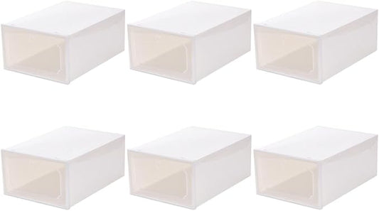 Large Plastic Shoe Storage Box Set, 6pcs Thickened Drawer-style Shoe Organizer with Flip Lid for Closet and Home Storage