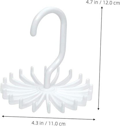360 Degrees Rotating Tie Hanger Rack Organizer Non-Slip Plastic Tie and Scarf Storage White for Closet Organization