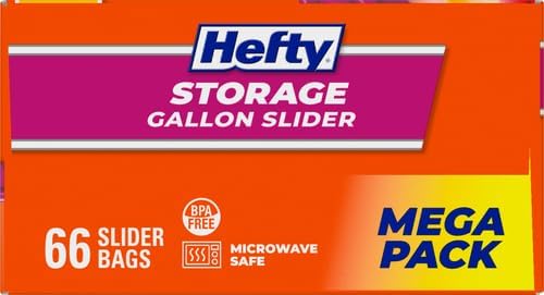 Hefty Slider Kitchen Storage Bags, Gallon Size, 66 Count (Pack of 4)