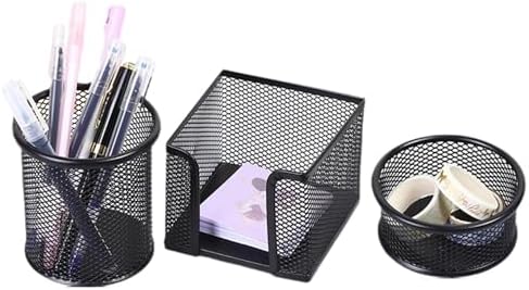 3-Piece Metal Desk Organizers Set, Mesh Pencil Holder with Sticky Note Holder and Paper Clip holder, Stationery Storage for Home, Classroom & Workplace by Unknown