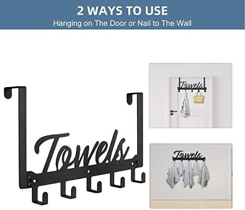 Azmoncy Over The Door Hooks, Towel Rack Towel Hooks for Bathroom, Towel Holder for Hanging Heavy Duty, Door Rack Over Door Hanger with 5 Coat Hooks for Bedroom Bathroom Kitchen, Black (Pack of 3) - Image 4