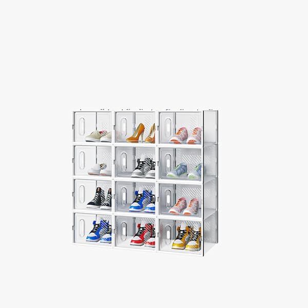 White, Big Size, 12PCS, 36 * 28 * 21cm, Shoe Box, Plastic Mesh, Freely Combinable