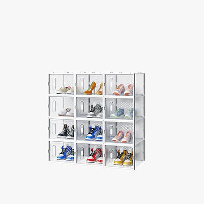 White, Big Size, 12PCS, 36 * 28 * 21cm, Shoe Box, Plastic Mesh, Freely Combinable