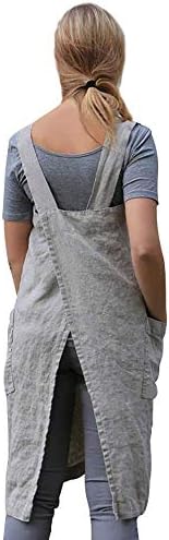 Larmliss Women's Pinafore Square Apron Baking Cooking Gardening Works Cross Back Cotton/Linen Blend Dress with 2 Pockets - Image 5