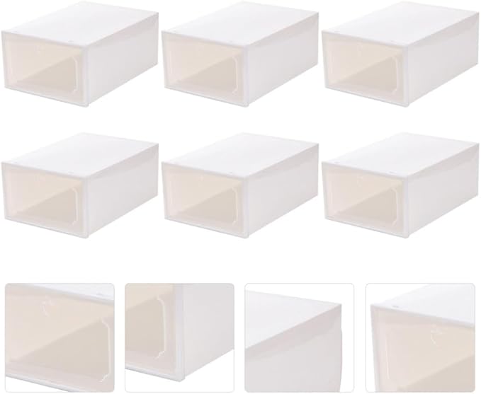 Large Plastic Shoe Storage Box Set, 6pcs Thickened Drawer-style Shoe Organizer with Flip Lid for Closet and Home Storage