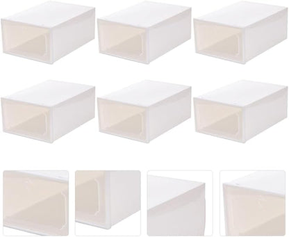 Large Plastic Shoe Storage Box Set, 6pcs Thickened Drawer-style Shoe Organizer with Flip Lid for Closet and Home Storage