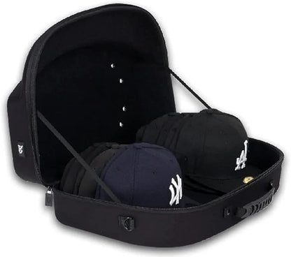 Homiegear Cap Carrier Case - Nylon and Crush-Proof Neoprene - Spacious Storage for Hats, Snap Back and Fitted Caps - Fits up to 14 Headwear - Removable Shoulder Strap, Eyelets for Ventilation – Black