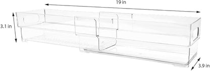 Isaac Jacobs 2-Pack Clear Expandable Storage Bins - Extra Small, 11"-19" L x 3.9" W x 3.1" H, Plastic Organizer with Cut-Out Handles, Adjustable Length from 11-19" for Home, Kitchen & Office