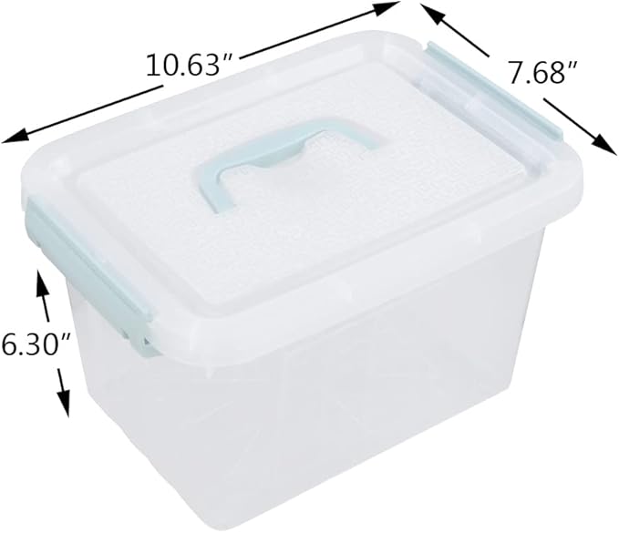 Pekky Plastic Storage Bin with Handle, Clear Latching Tote, 6 Quart, 6 Packs