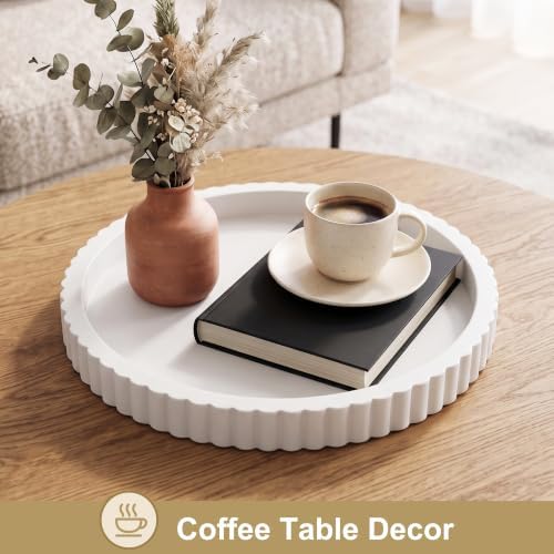 FGU 2 Pack Round Wood Decorative Trays for Coffee Table Home Decor, White - Image 5