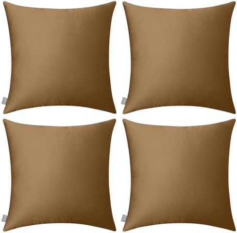4-Pack 100% Cotton Comfortable Solid Decorative Throw Pillow Case,Thmyo Square Cushion Cover Pillowcase Sublimation Blank Pillow Covers DIY Throw Pillowcase for Sofa(16x16 inch/ 40x40cm,Light Coffee) by Thmyo