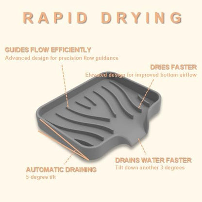 Silicone Soap Dish with Drainer | Quick-Dry Holder for Sponge, Dispenser, Scrubber, Bottle and Cup | for Kitchen, Shower and Bathroom (Grey, Small, 2-Pack)