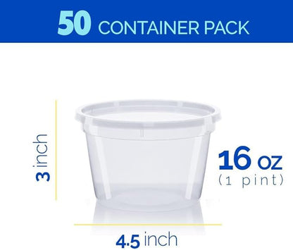 Healthy Packers 50 Set 16 oz Plastic Deli Containers with Lids – Clear Plastic Containers with Lids for Food – BPA Free, Leakproof, Stackable, Microwave & Freezer Safe