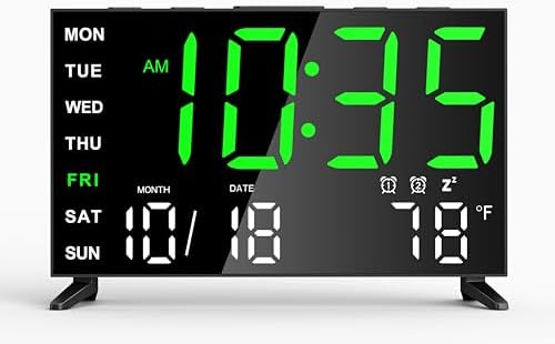 Mirror Digital Loud Alarm Clock with with Date,Indoor Temperature,USB Charging Port,Dimmer,Adjustable Volum,12/24H,Snooze,Dual Alarms (Weekday/Weekend),Perfect for Bedroom and Living Room by Unknown