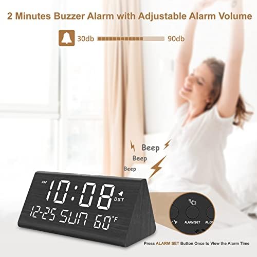 DreamSky Digital Alarm Clock for Bedrooms - Wooden Desk Clock with Date - Image 3