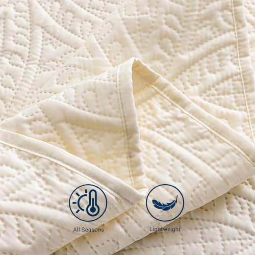 SheRest Queen Quilt Bedding Set - Soft Breathable Bed Quilts, Modern Style Embossed Bedspreads, Lightweight Microfiber Reversible Coverlet for All Seasons, Cream, 3 Pieces (1 Quilt,2 Pillow Shams) - Image 5