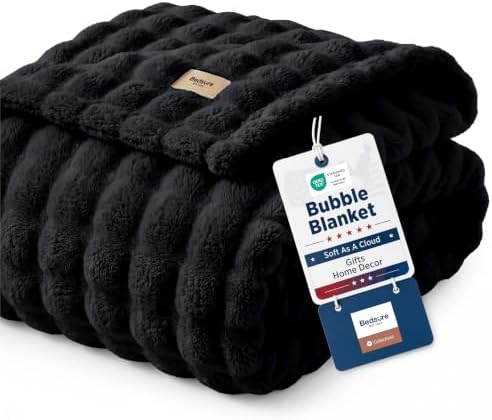 Bedsure Cloud Bubble Fleece Queen Blanket for Bed, Black, 90"×90" by BEDSURE
