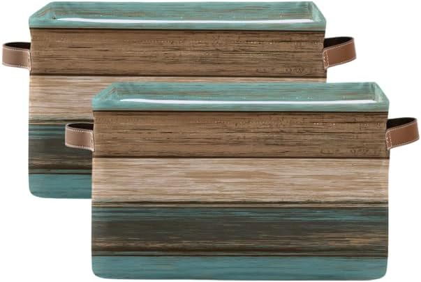 Wood Print Rectangular Storage Basket Not Real Wood Retro Vintage Organizer Bin Shelf Baskets For Clothes Gifts For Home Office Dorm