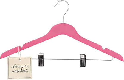 All Hung Up Hangers Slim Plastic Clothes Hangers with Clips, Space-Saving Design with Non-Slip Grip, Durable for Everyday Use, Hot Pink, 12pcs