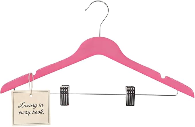 All Hung Up Hangers Slim Plastic Clothes Hangers with Clips, Space-Saving Design with Non-Slip Grip, Durable for Everyday Use, Hot Pink, 6pcs