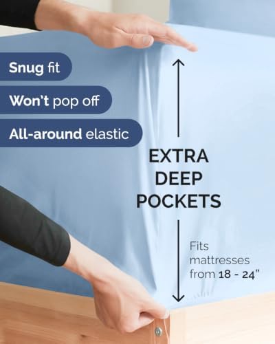 CGK Linens 2 Pack Extra Deep King Fitted Sheets - Light Blue - Image 2