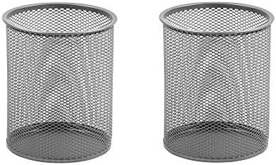YBM HOME Office Round Desk Steel Mesh Pencil Cup Pen Holder Silver, 2210-2 Pack of 2 by YBMHome