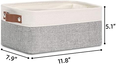 DULLEMELO Small Collapsible Fabric Basket for Organizing, Shelves, Closets, Laundry, Nursery, Decorative Gift Basket (White & Gray) - Image 6