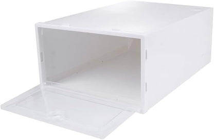 6pcs Stackable Transparent Shoe Storage Boxes with Drawer Design Thickened PP Plastic Organizer for Sneakers Heels Boots Protective Versatile White Frame Containers for Closet and