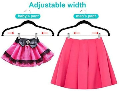 OIKA Black Velvet Hangers with Clips–16.7-Inch Space-Saving Pants Hangers for Skirts, Dresses, Non-Slip Closet Organizers (20 Pack)