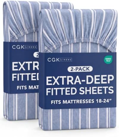 CGK Linens 2 Pack Extra Deep Twin Fitted Sheets - Blue Stripes by CGKUnlimited