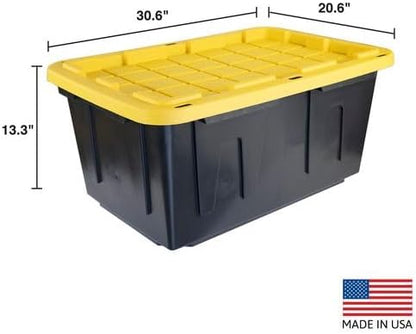 CX BLACK & YELLOW 27-Gallon Heavy Duty Storage Bins with Lids, Stackable Plastic Storage Bins with Weather-Resistant Design, Home Organization, 2 Pack (14.3H x 20.6W x 30.6D)