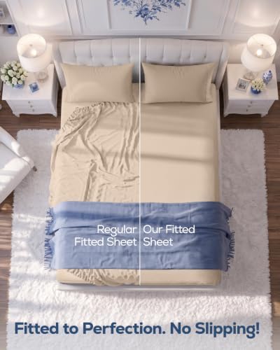 Queen Fitted Sheet, Ultra Soft Fits Up to 15 Inch Deep Pocket, Beige - Image 3