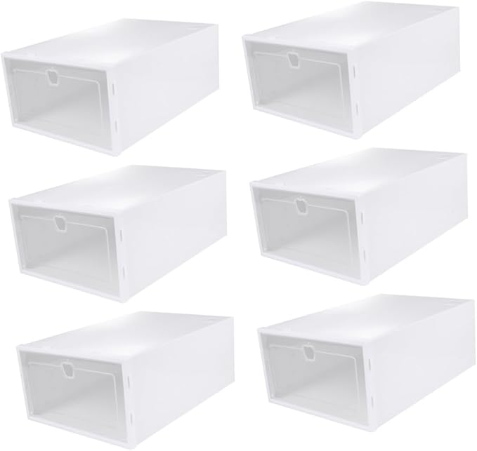 Healifty 6pcs Stackable Shoe Box Organizer Thickened Transparent PP Material Sneaker Storage for High Heels Slippers Boots and Sports Shoes Versatile Closet Display Containers White Frame