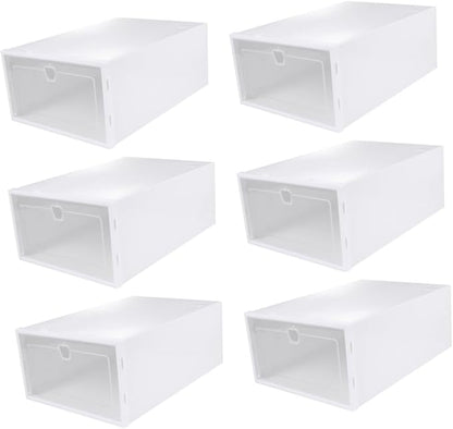 Healifty 6pcs Stackable Shoe Box Organizer Thickened Transparent PP Material Sneaker Storage for High Heels Slippers Boots and Sports Shoes Versatile Closet Display Containers White Frame