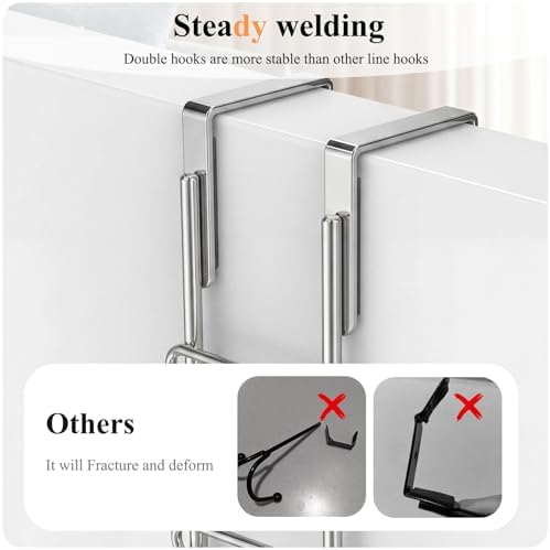 FYY 2 PCS Over the Door Hooks, Heavy Duty Double Hanger with Non-Slip Pads, No-Drill Metal Hook for Hanging Coats Towels Robes Closet Bathroom Bedroom, Fits 1.5" Door Thickness, 7.87" Long,Chrome - Image 3