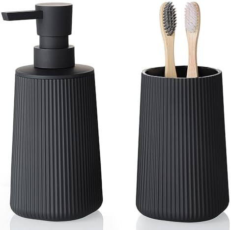 YAUKPH Bathroom Soap Dispenser and Toothbrush Holder Striped Black by KellyHome