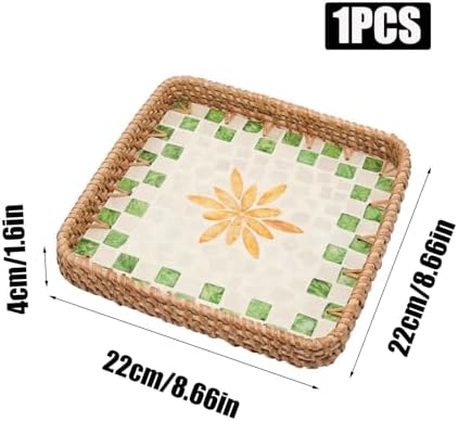 Square Rattan Decorative Tray with Mother of Pearl Inlay, 8.3" - Image 2