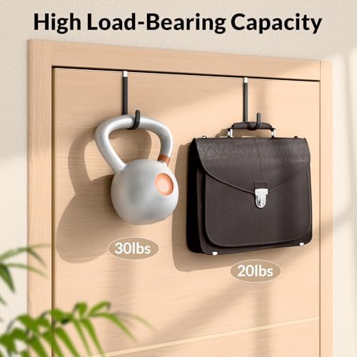 4 Pack Door Hooks for Hanging Clothes & Towels, Heavy Duty Over The Door Organizer Rack for Purses, Hats, Fits Most Standard Interior Doors (Up to 1.4") - Image 4